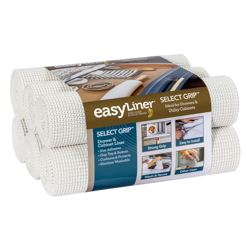 Duck EasyLiner Select Grip Shelf Liner - Easy to Install & Cut to Fit - Non Slip, Non Adhesive, Drawer Shelf & Cabinet Liner for Kitchen, Bathroom, Pantry Cupboards - 12in. x 10ft. - White - 6 Rolls - Image 1